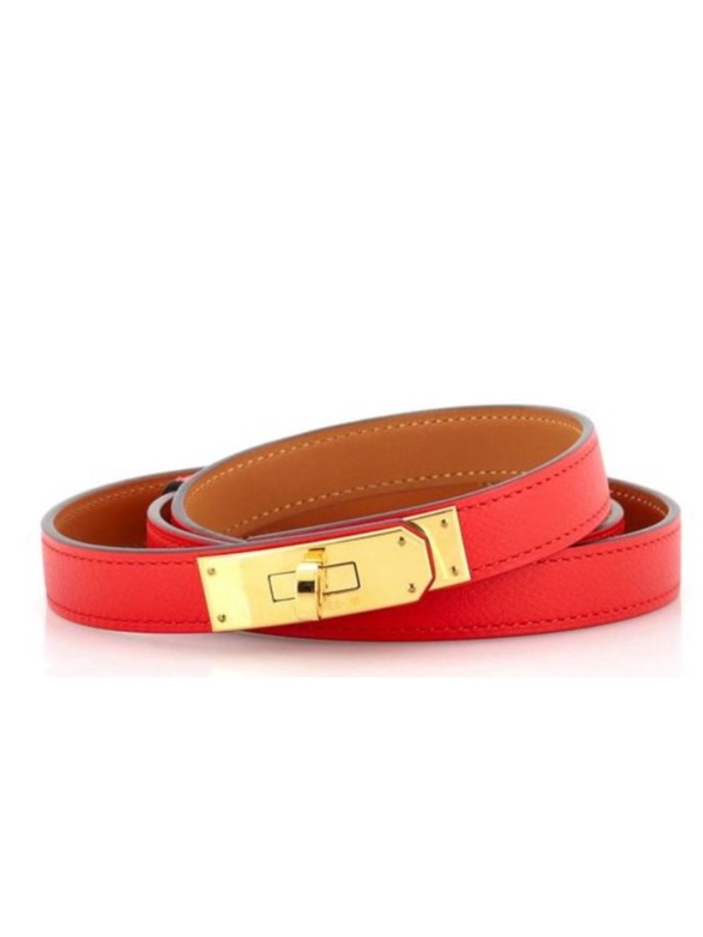 Hermes. Kelly Red Gold Tone Hardware Belt